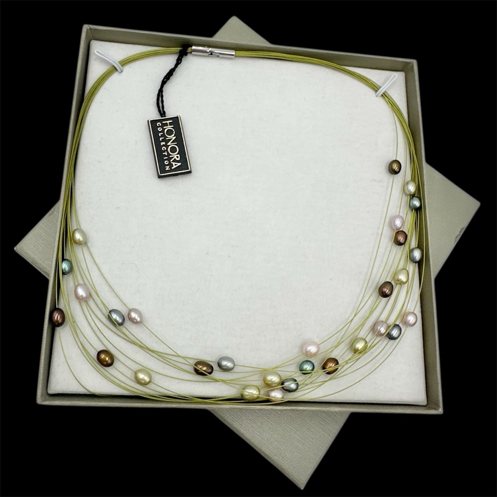 Honora Cultured Pearls on Wire Green Tones Multicolor